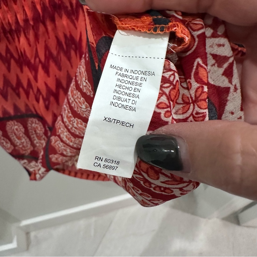 Lucky Brand Sheer Orange & Red Zigzag Boho Blouse size XS - Picture 8 of 8